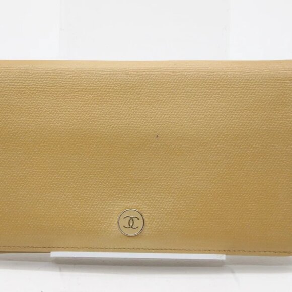 Chanel Beige Calf Leather CC Button Line Long Flap Wallet - Picture 1 of 16